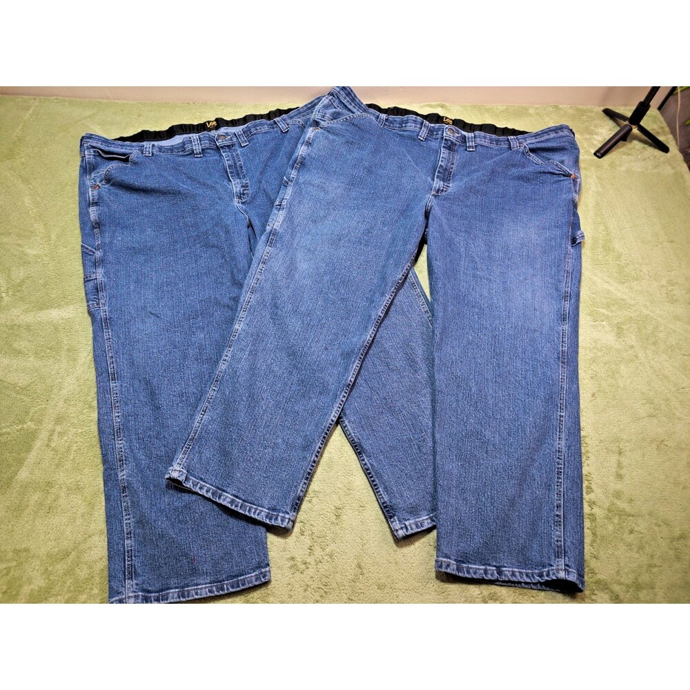 Lot 2 Mens Lee Carpenter Jeans Sz 52x30 Blue Denim Comfort Stretch